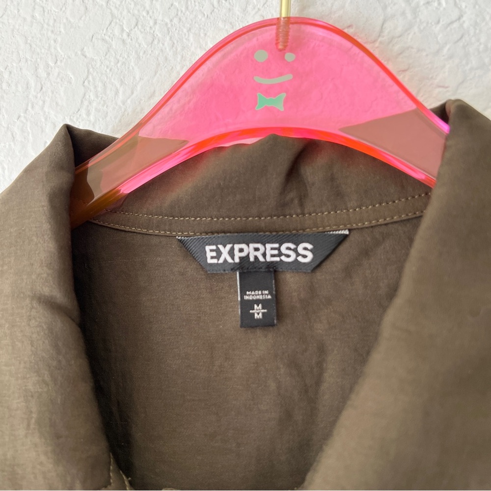 Express Utility Green Satin Button Up Long Sleeve… - image 4